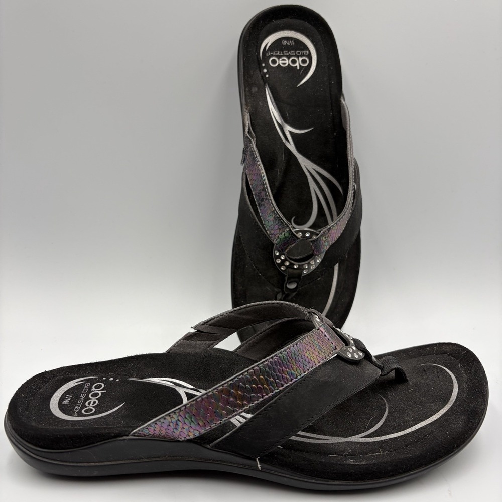 Abeo Bio System 8 N Flip Flop Leather Women Sandal Shoes Black Mermaid Scale